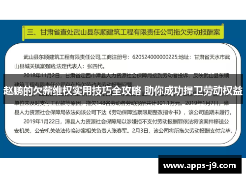 赵鹏的欠薪维权实用技巧全攻略 助你成功捍卫劳动权益
