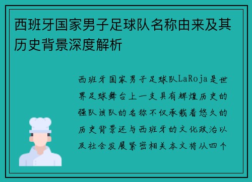 西班牙国家男子足球队名称由来及其历史背景深度解析
